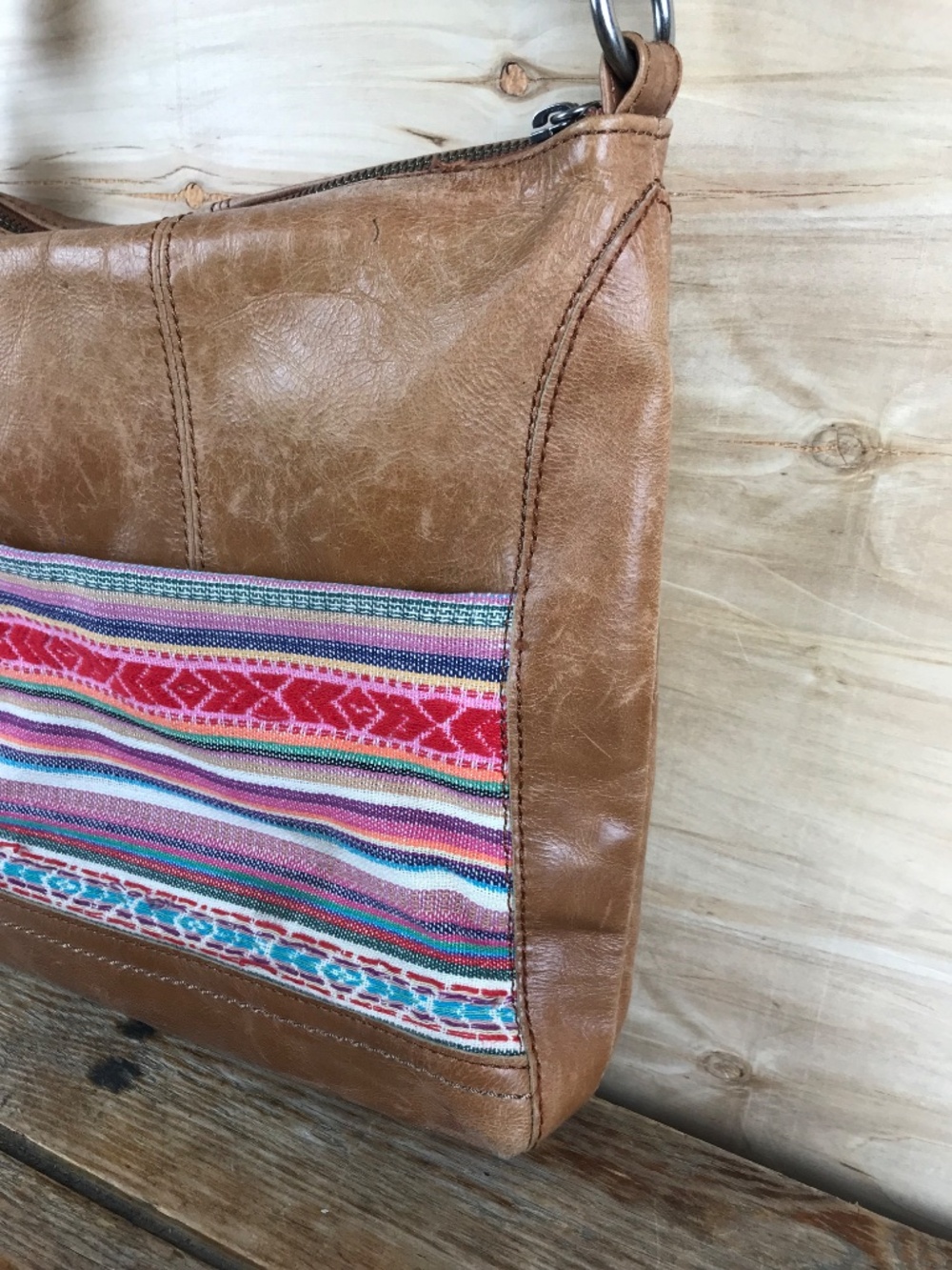 The Sak Brown Leather Boho Crossbody Woven Colorful Bag Purse Hippie - Picture 9 of 15